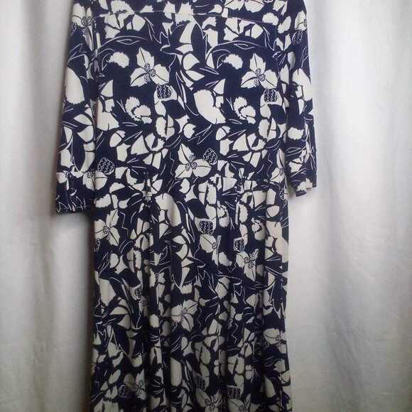 Old Navy Dress L Women Short Sleeve Soft Stretch Floral Blue White - Picture 4 of 16